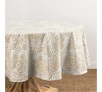 Elrene Home Fashions Savannah Boho Paisley - Tovaglia in vinile resistente all'acqua e alle macchie, con retro in flanella, 178 x 178 cm, rotonda, colore: tortora