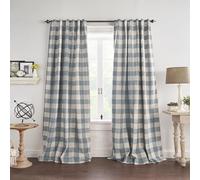 Elrene Home Fashions - Tenda oscurante per finestra, motivo: fattoria Grainger Buffalo-Check, per soggiorno e camera da letto, con passanti per asta, 132,1 x 213,4 cm, Chambray, 1 pannello