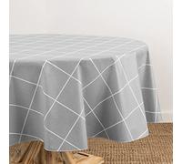 Elrene Home Fashions Windowpane, tovaglia scozzese in vinile resistente all'acqua e alle macchie, con retro in flanella, 178 x 178 cm, rotonda, grigio