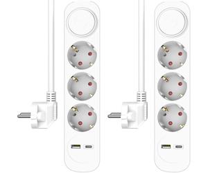 Elro ES303 - Set di 2 ciabatta elettrica a 5 prese con cavo e interruttore da 1,5 m - 3 prese + USB + USB-C - Sicurezza bambini - spina Schuko - max. 3680 W - Certificazione TÜV