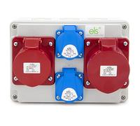 ELS Elektrotechnika Distributore di corrente da parete 2 x 230 V Schuko + 1 x CEE 32 A + 1 x CEE 16 A, distributore di corrente per interni ed esterni, officine e fabbriche