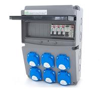 ELS Elektrotechnika Distributore di corrente da parete, 6 x 230 V, Schuko 40 A e interruttore di protezione del cavo 3 x C16 A. Distributore di corrente per interni ed esterni, officine e fabbriche.