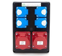 ELS Elektrotechnika Distributore di corrente da parete, nero, 4 x 230 V + 2 x CEE 16 A, pronto per il collegamento, cablato, per officina, garage, fabbrica, IP44