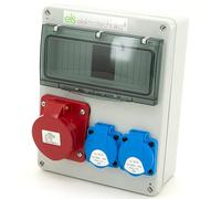 ELS Elektrotechnika Distributore di corrente di costruzione, splitter a parete vuoto, alloggiamento vuoto, presa 2 x 230 V, 1 x CEE16 A, per interni ed esterni, per apparecchiature modulari, con filo