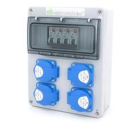 ELS Elektrotechnika Distributore di corrente di fabbrica da parete con spina Schuko, 4 x 230 V + 4 x LS C16, pronto per collegamento, cablato, per officine, stabilimenti, uso interno ed esterno, IP54