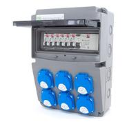 ELS Elektrotechnika Quadro elettrico a parete 230V 16A con 6 x presa Schuko, distributore di corrente per cantieri 11-polig, scatole di distribuzione 1 x protezione FI 40A - 30mA, distributore di