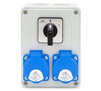 ELS Elektrotechnika Splitter di corrente di costruzione con interruttore 0-1 e prese 2x 230 V, cablato, pronto per essere collegato per garage, officina, ambienti umidi, fabbrica