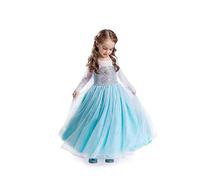 ELSA & ANNA Abito da principessa - Costume da bambina congelata - Abito da principessa per bambina per feste, compleanni, travestimenti e Halloween - Età 6-7