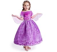ELSA & ANNA Abito da principessa per bambina - Costume da bambina congelata - Abito da principessa per bambina per feste, compleanni, travestimenti e Halloween - Abito da principessa - Età 6-7