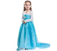 ELSA & ANNA Abito da principessa per bambina - Costume da bambina congelata - Abito da principessa per bambina per feste, compleanni, travestimenti e Halloween - Abito da principessa - Età 7-8
