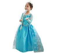 ELSA & ANNA Abito da principessa per bambina - Costume da bambina congelata - Abito da principessa per bambina per feste, compleanni, travestimenti e Halloween - Abito da principessa - Età 5-6