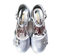 ELSA & ANNA Scarpe da principessa per ragazze - Scarpe con tacco 3cm - Scarpe per costumi Elsa glitterate per feste e compleanni - Tacchi alti per bambini SHOES2 (Silver, numeric_32)