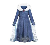 Elsa - Vestito da principessa Frozen per ragazze con colletto in peluche a fiocco di neve, cosplay, carnevale, principessa di ghiaccio, Natale, Halloween, festa