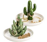 Elsjoy Set di 2 porta anelli con aloe e cactus, in ceramica, per gioielli, bracciali, orecchini, collane, organizer per gioielli, gioielli, gioielli, gioielli, gioielli, collane, piatti decorativi per