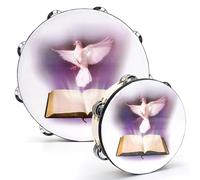 Elsjoy Set di 2 tamburelli da 25 e 20 cm, colomba e bibbia con sonaglio a doppia fila, in legno, strumento a percussione a percussione