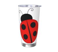 ELSMZXZD Bicchiere 3D a forma di coccinella da 590 ml, tazza per auto con coperchio e cannuccia, a prova di fuoriuscite, in acciaio inox, a doppia parete, isolamento sottovuoto, riutilizzabile, per
