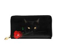 ELSMZXZD Carino portafoglio in pelle nera a forma di gatto lungo con cerniera, porta carte di credito e telefono, pochette per donne e uomini, in pelle PU, portafoglio da donna per tutti i giorni