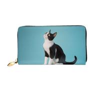 ELSMZXZD Carino portafoglio in pelle nera a forma di gatto lungo con cerniera, porta carte di credito e telefono, pochette per donne e uomini, in pelle PU, portafoglio da donna per tutti i giorni