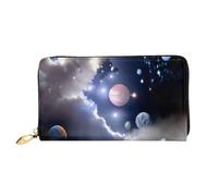 ELSMZXZD Carino Space Planet portafoglio in pelle lunga con cerniera borsa porta carte di credito custodia per telefono per donne e uomini - portafoglio da donna in pelle PU per tutti i giorni viaggi
