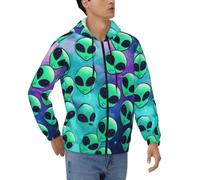 ELSMZXZD Felpa con cappuccio da uomo alla moda con zip intera con stampa di alieni verdi felpa con cappuccio Slim Fit giacca a maniche lunghe pullover leggero felpe con cappuccio casual, 3D, XL