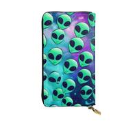 ELSMZXZD Portafoglio in pelle con alieni verdi, con cerniera lunga, porta carte di credito e telefono, per donne e uomini, in pelle PU, per tutti i giorni, viaggi, lavoro e affari, 3D, Taglia unica