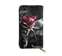 ELSMZXZD Portafoglio in pelle con rose nere gotiche con cerniera lunga, porta carte di credito, pochette per donne e uomini, in pelle PU, portafoglio da donna, per tutti i giorni, viaggi, lavoro e