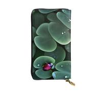 ELSMZXZD Portafoglio in pelle verde seduta con tre foglie e insetti, con cerniera lunga, porta carte di credito, pochette per donne e uomini, portafoglio da donna in pelle PU per tutti i giorni