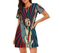 ELSMZXZD Rock and Roll Abito da notte per le donne Girocollo Morbido Donna Manica Corta Camicia da notte Estate Casual Comodo Nighties Sleepwear T-Shirt Abito da notte Abiti da casa per le donne, 3D