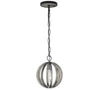 Sospensione Industrial Nordica Allier Legno Rovere Ferro Grigio 1 Luce E27