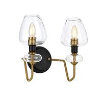 Applique Armand Acciaio Ottone Antico Nero Carbone Vetro Nero 2 Luci E14