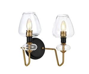 Elstead Lighting Applique a 2 luci Armand, ottone anticato, paralumi in vetro