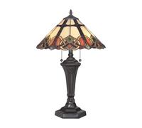 Lampada Da Scrivania Tiffany Cambridge Acciaio Bronzo Vintage 2 Luci E27