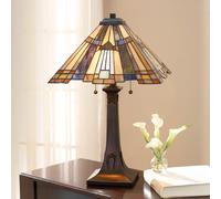Lampada Da Scrivania Tiffany Inglenook Metallo Bronzo Valiant 2 Luci E27