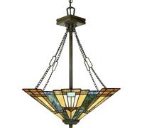 Lampadario Tiffany Inglenook Metallo Bronzo Valiant Piramide 3 Luci E27 [EEK: A++]