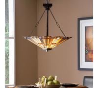 Lampadario Tiffany Inglenook Metallo Bronzo Valiant Piramide 3 Luci E27 [EEK: A++]