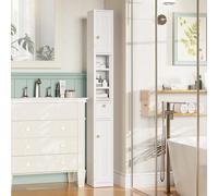 Eltean Armadietto da bagno alto 170 cm, con 2 ante e cassetto, armadio stretto con ripiani regolabili, mobile da bagno autoportante sottile per piccoli spazi, bianco (20,1 cm di larghezza)