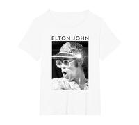 Elton John - Berretto Ufficiale con Lustrini, Colore: Nero e Bianco Maglietta, Donna Plus-Size, Bianco, 1X