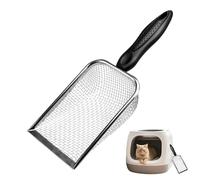 ELUBLU Set di 4 palette per lettiera in acciaio inox, antiruggine e riutilizzabili, con filtro da 3/4/5/7 mm, manico ergonomico in PP + occhiello per appenderlo, per animali domestici, giardino e