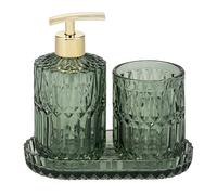eluno Burano - Set da bagno da 3 pezzi, in vetro, rotondo, composto da 1 dispenser di sapone, 1 bicchiere e 1 ciotola, ideale per bagno, WC degli ospiti e cucina (verde)