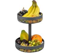 eluno Cestino rotondo per frutta a 2 ripiani, con un diametro di 20 cm e 25 cm, per conservare frutta, verdura, pane, spezie e snack in cucina e soggiorno, in metallo (grigio)