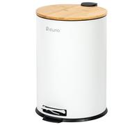eluno Pattumiera a pedale, 20 litri, con coperchio in bambù Soft-Close, per bagno, cucina, con secchio interno in plastica estraibile, in bambù e metallo (bianco)