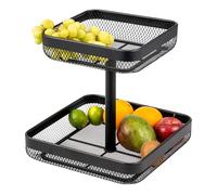 eluno Porta frutta a 2 ripiani/cestino per il pane, Alzata, Ciotola per frutta, in metallo nero, molto spazio per riporre frutta, verdura, pane e snack in cucina e soggiorno