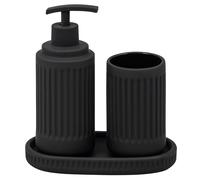 eluno Set da bagno CASCINA con superficie soft touch e decorazioni scanalate, set di accessori da bagno, 3 pezzi, composto da 1 dispenser di sapone, 1 tazza e 1 ciotola, ideale per il bagno (nero)