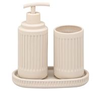 eluno Set da bagno CASCINA con superficie soft touch e decorazioni scanalate, set di accessori da bagno, 3 pezzi, composto da 1 dispenser di sapone, 1 tazza e 1 ciotola, ideale per il bagno (beige)