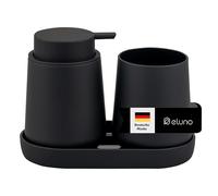 eluno Set da bagno TESERO con superficie soft touch, set di accessori da bagno, 3 pezzi, composto da 1 dispenser di sapone, 1 tazza e 1 ciotola, ideale per bagno e cucina in plastica (nero)