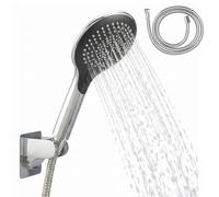 eluno Set doccia a mano da 3 pezzi, composto da 1 doccetta con 3 tipi di getto, 1 tubo flessibile in acciaio inox da 1,5 m di lunghezza e 1 supporto per soffione doccia con cuscinetto adesivo