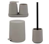eluno TESERO - Set da bagno con superficie soft-touch, set di accessori da bagno, 5 pezzi, con dispenser per sapone, bicchiere, ciotola, secchio per cosmetici, set WC per bagno e WC degli ospiti, in