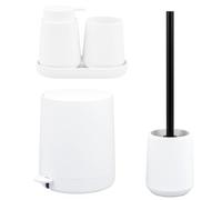 eluno TESERO - Set di accessori da bagno con superficie soft touch, 5 pezzi, in dispenser di sapone, bicchiere, ciotola, secchiello per cosmetici, scopino WC per bagno e WC degli ospiti in plastica