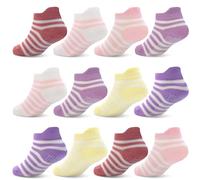 ELUTONG Calzini antiscivolo per bambini, 12 paia di calzini antiscivolo per bambini da 0 a 5 anni, calzini con impugnatura, 02 A Righe Sei Colori, 3-5 Years