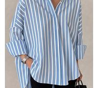 ELVA Camicia a righe blu taglie forti da donna, Camicia da ufficio da donna, Camicia da insegnante, Camicia di San Valentino, Camicia da lavoro da donna 1XL,2XL,3XL,4XLA strisceTessuto intrecciato